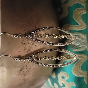 Monet gold and green rhinestone dangle earrings